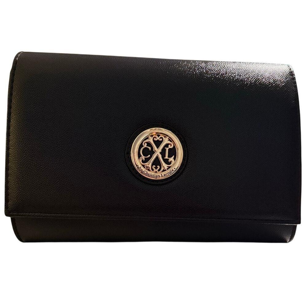 Christian Lacroix Paris Caviar Clutch, Black With Gold Chain, NWT